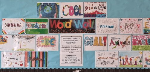 a word wall displaying students' favorite words