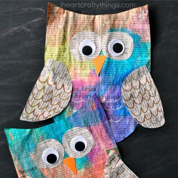 recycled newspaper owl craft 