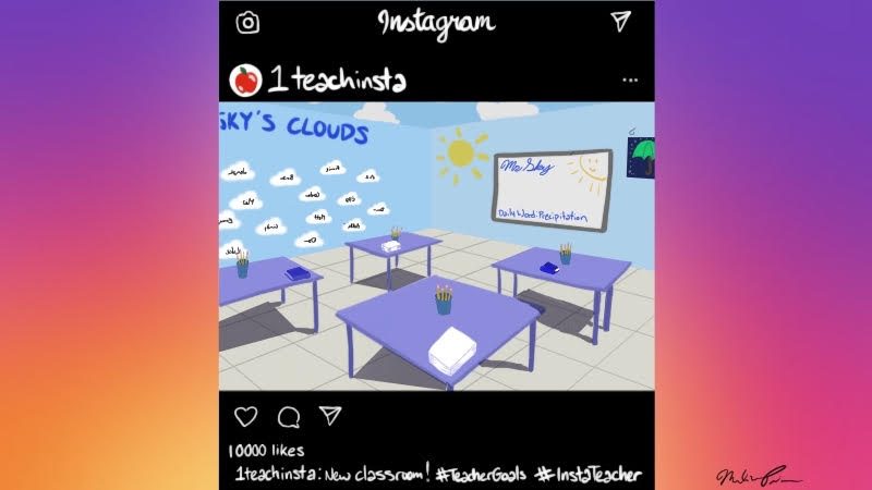 Hand-drawn Instagram post with decorated classroom