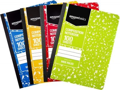Colored composition notebooks.