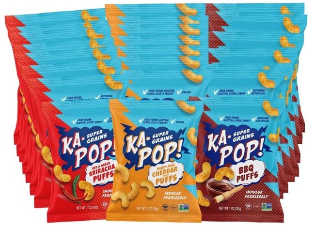 Nut-Free Snacks: Ka-Pop! Savory Puffs in barbecue, cheese, and sriracha