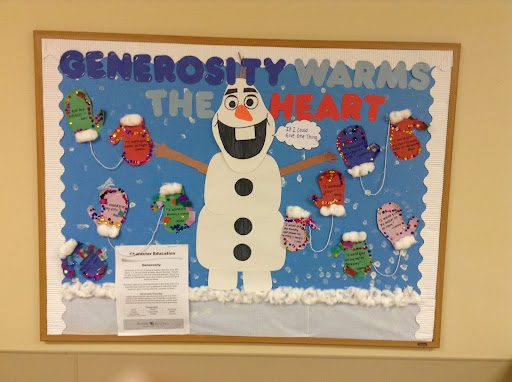 Generosity warms the heart bulletin board- January Bulletin Boards