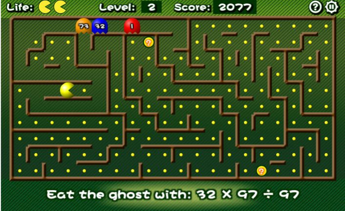 Screenshot from Math Pac Man online interactive math game