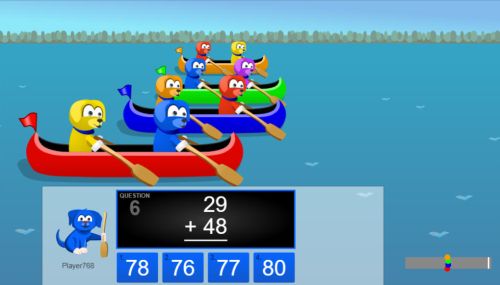 Screenshot from Canoe Puppies online math game