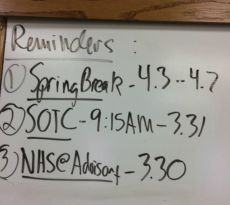 Reminders on whiteboard