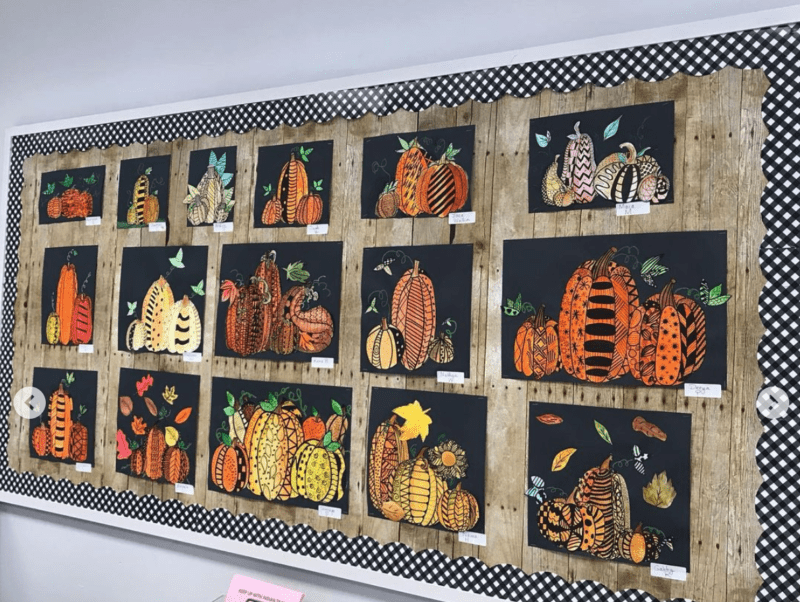 Student created pumpkins for fall bulletin boards