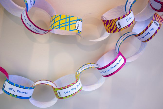 Photo of paper chain as a way to track classroom read alouds