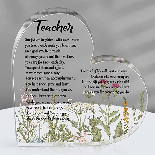 Пресс-папье-сердечко прозрачное с начертанным на нем стихотворением (лучший подарок учителям)