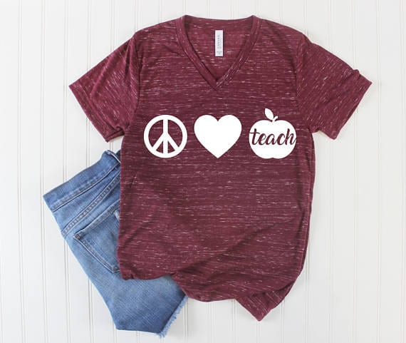 Peace Love Teach Apple School Educator Teacher Tshirt 