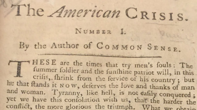 First paragraph of Thomas Paine's The American Crisis
