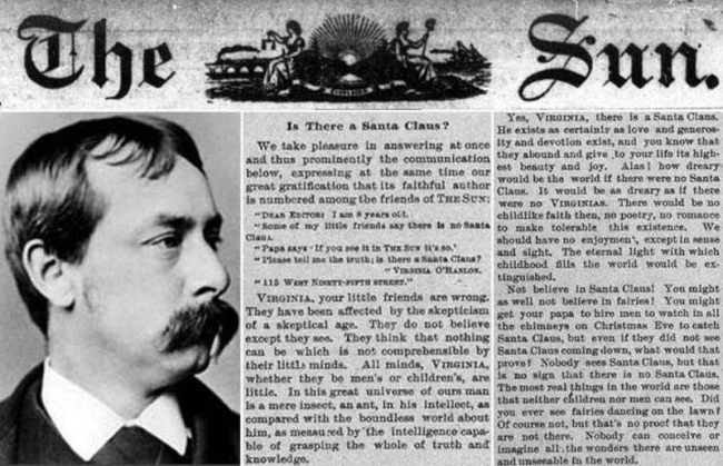 Original newspaper editorial "Yes Virginia, There Is a Santa Claus" (Persuasive Writing Examples)