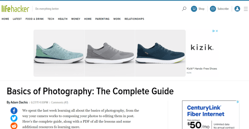 Lifehacker Basics of Photography website