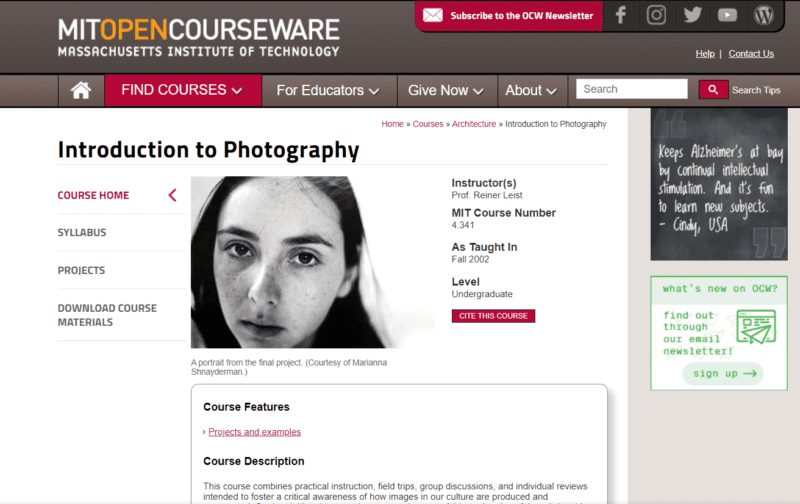 Introduction to Photography website for students