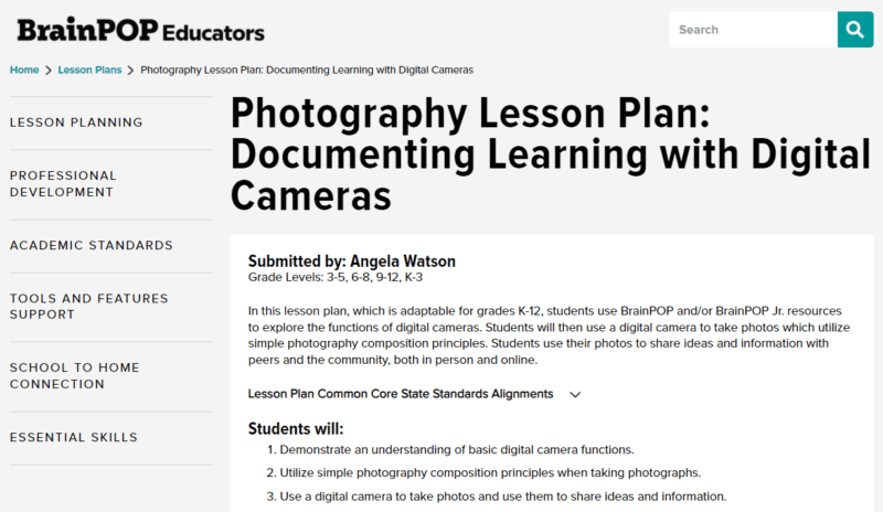 BrainPop photography websites for students