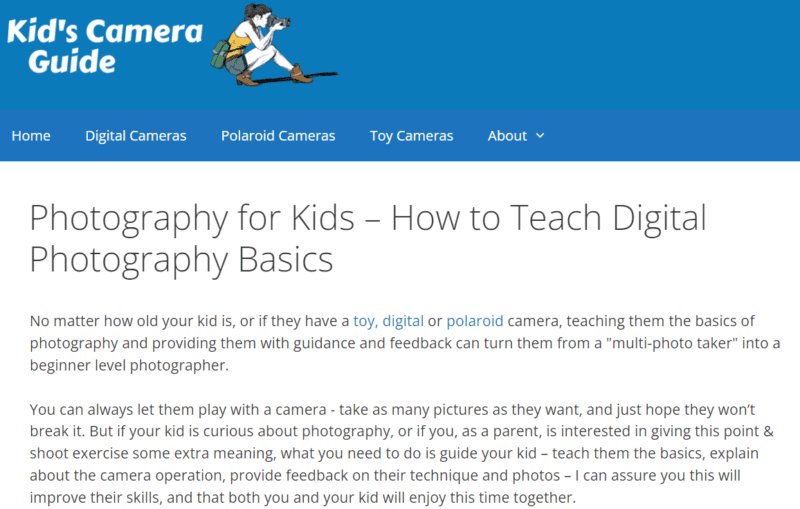 Kids Camera Guide website