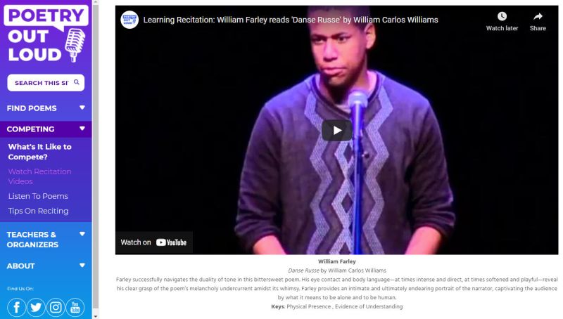 Screen shot from Poetry Out Loud website