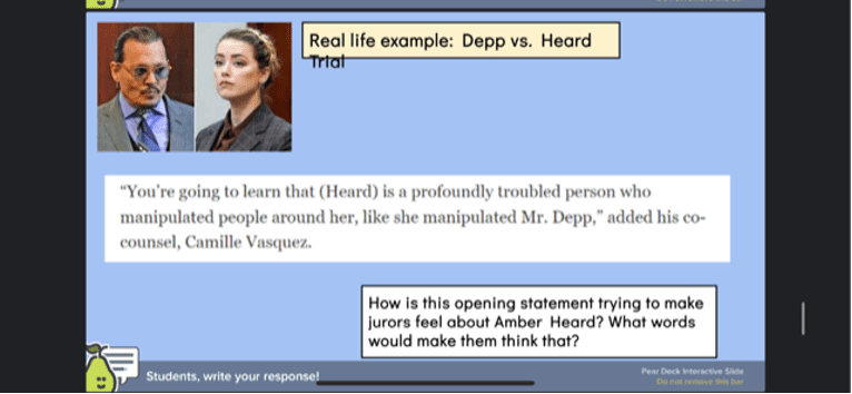 Slides from Jessica Kirkland's class using the Depp/Heard trial