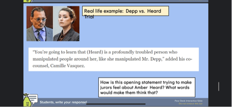 Slides from Jessica Kirkland's class using the Depp/Heard trial