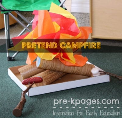 Pool noodle classroom campfire with pretend hot dogs