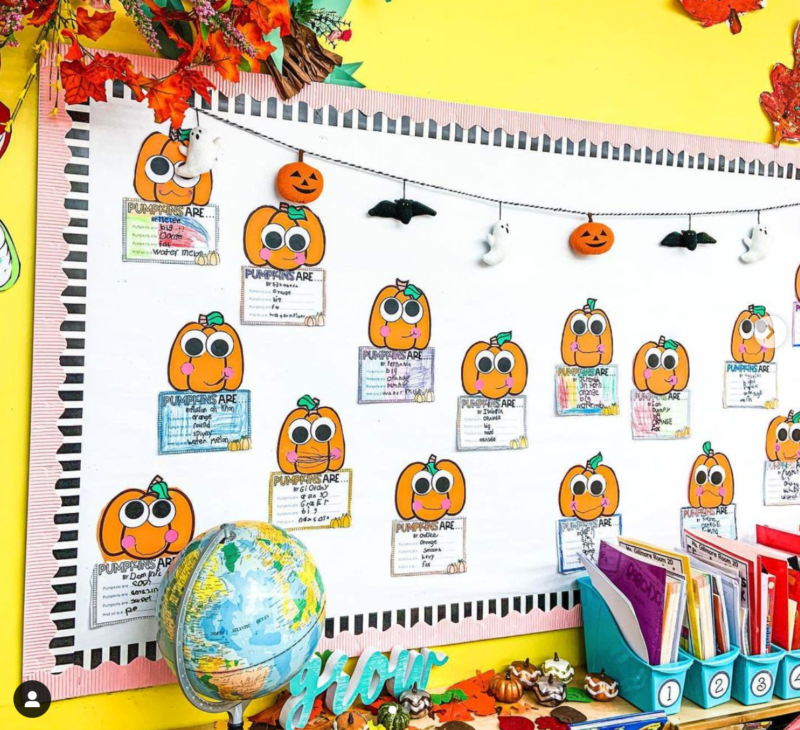 Adorable pumpkins on a Halloween board