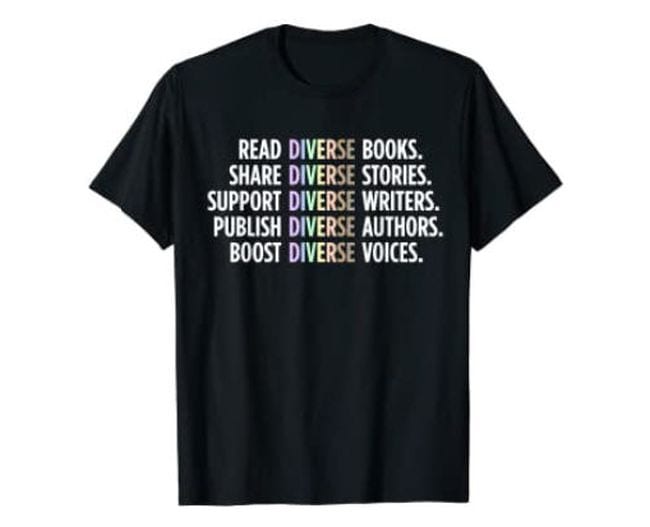 Black t-shirt with message Read Diverse Books (Reading Shirts)