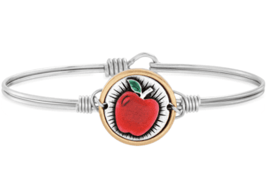 Red apple bangle bracelet in silver