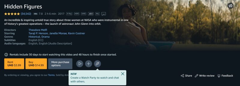 Screenshot of Black History Month movie on Amazon