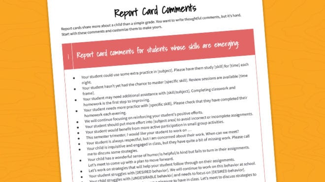 Sample Report Card Comments for Any Teaching Situation