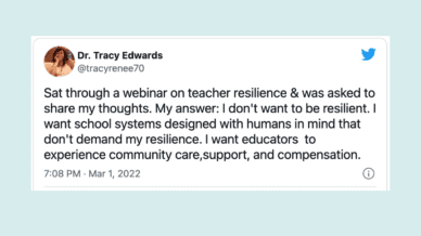 tweet about teachers needing to be resilient