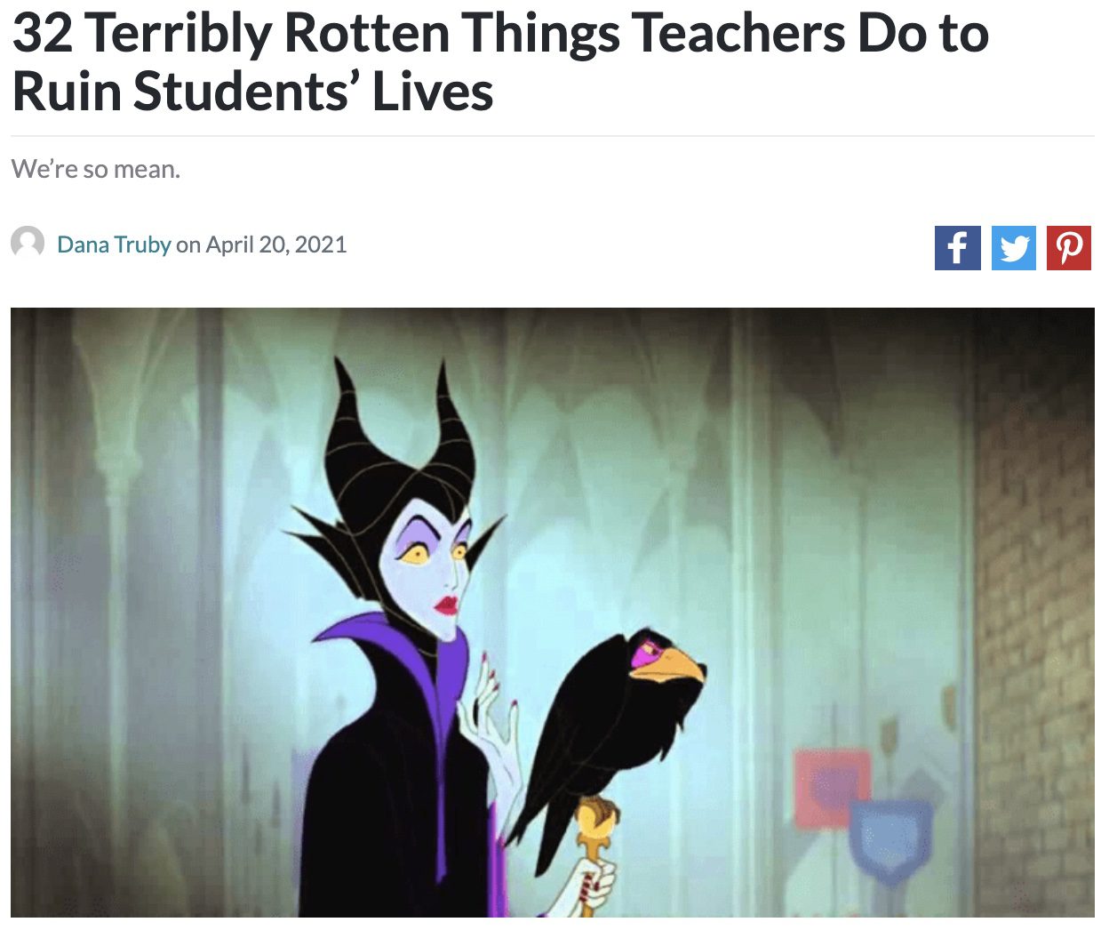Screencap of an article about 'rotten' things teachers do