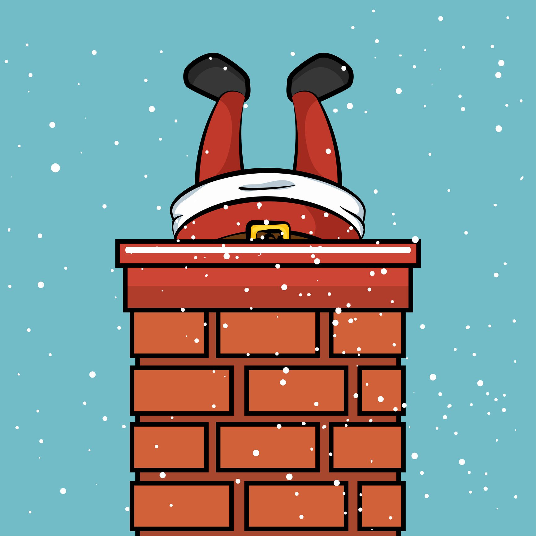 santa claus chimney stuck snow design vector