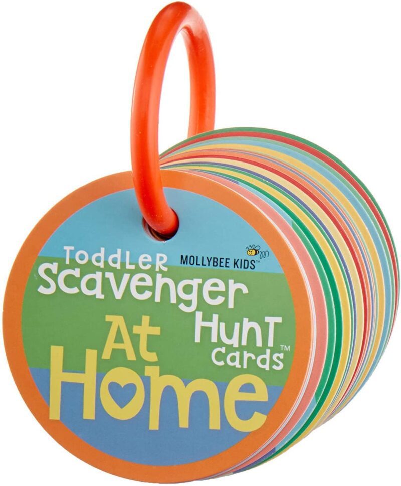 A ring holds a lot of circular scavenger hunt cards (best board games for preschoolers)