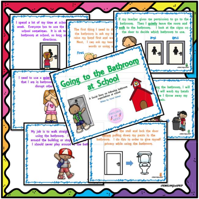 Pages from Going to the Bathroom at School printable book