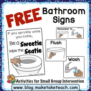 Printable bathroom signs reminding kids to flush, wash their hands, and more