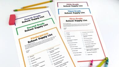 School supply lists for the classroom