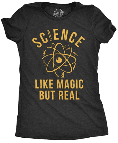 Science, like magic but real tshirt, as an example of teacher t-shirts on Amazon