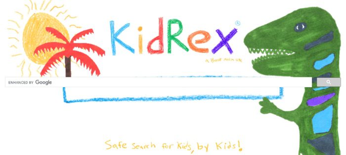 Logotipo y barra de búsqueda de KidRex (motores de búsqueda seguros para niños)