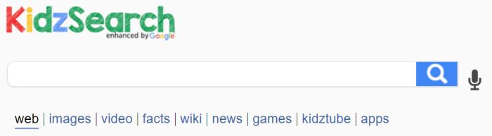 KidzSearch logo and search box (Safe Search Engines for Kids)