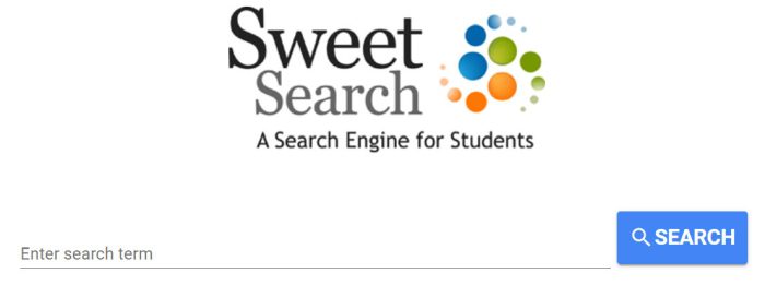 SweetSearch logo and search bar