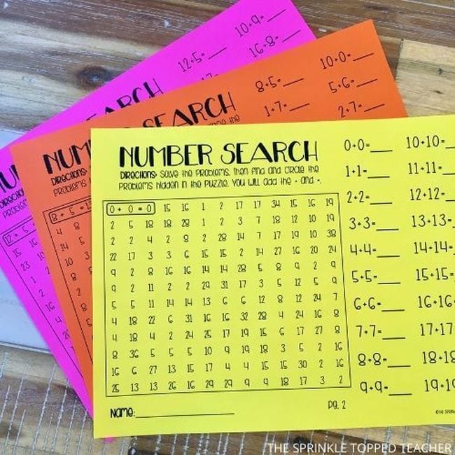 Math Number Search Worksheets