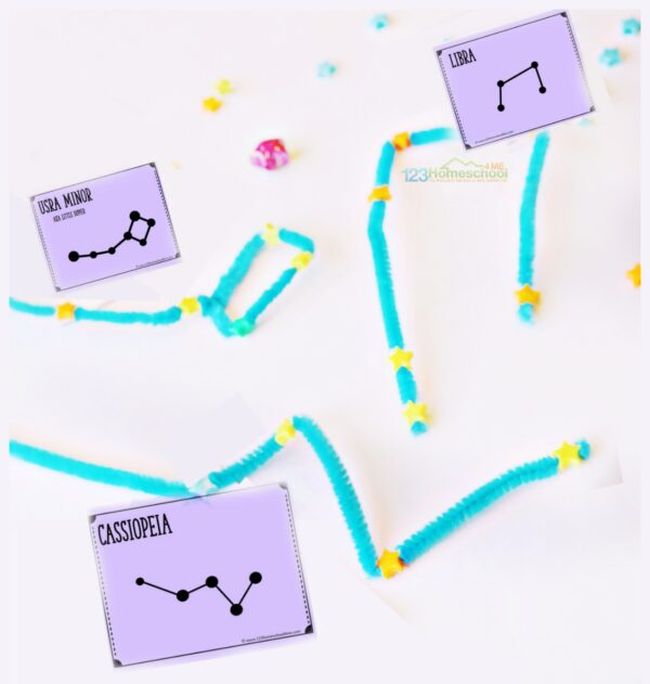 Pipe cleaners and beads bent to form constellations (Second Grade Science)