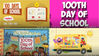 Collage of video screenshots for 100th day classroom celebrations