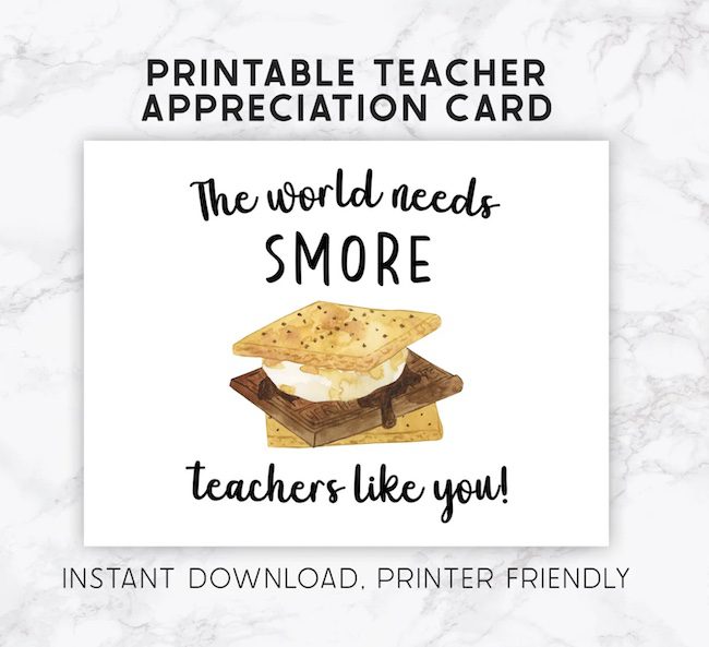 Dibujo de s'mores en una tarjeta de agradecimiento del maestro