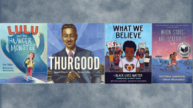 Collage of four social justice books for kids book covers