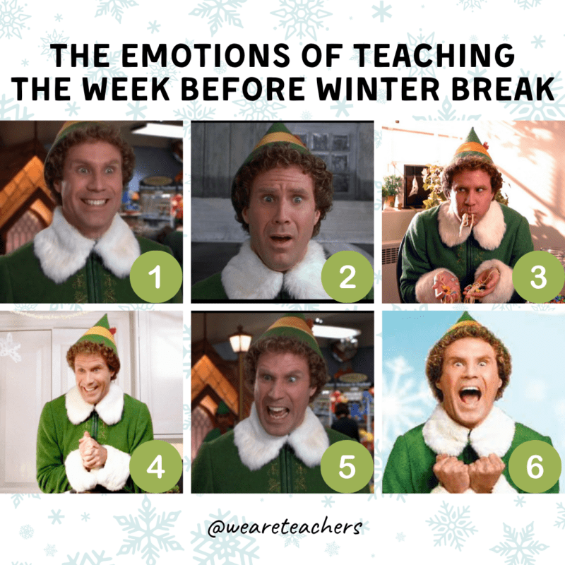 A humorous chart detailing the stages of teacher emotions approaching winter break.