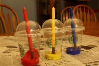 Starbucks cups for no-spill classroom paint cups