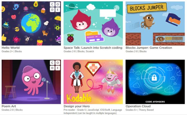 Collection of coding activities from the Hour of Code website