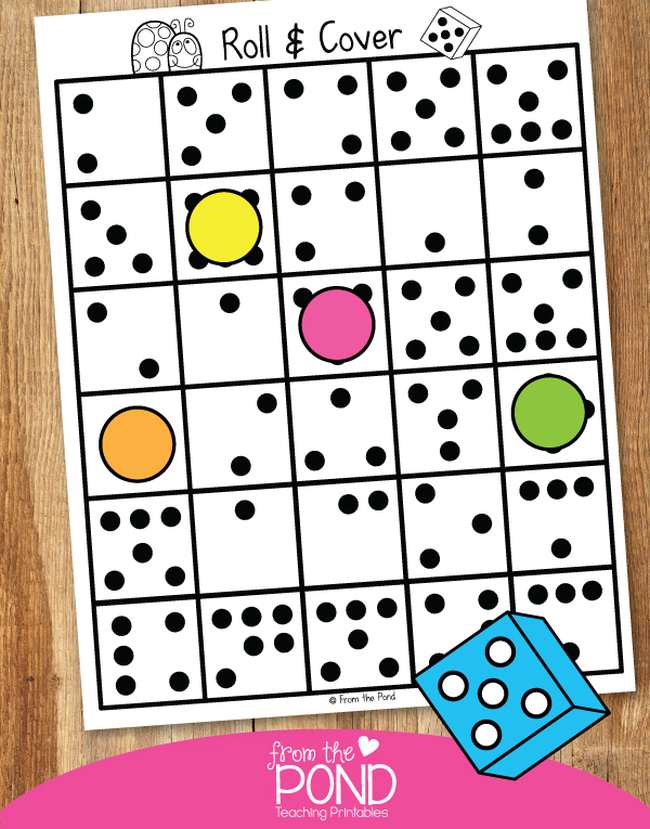Printable Five in a Row game for practicing subitizing