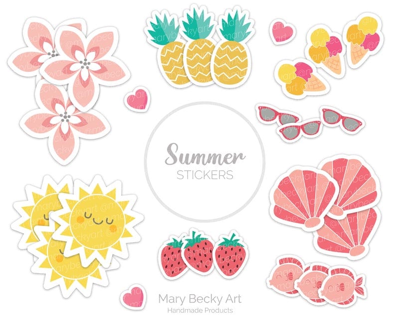 Printable summer stickers including fruit - inexpensive gift ideas for students