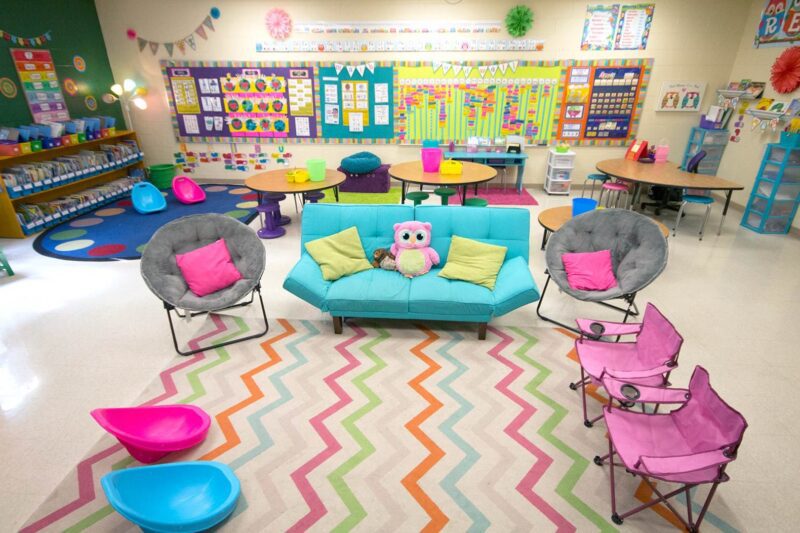Colorful classroom with owl details